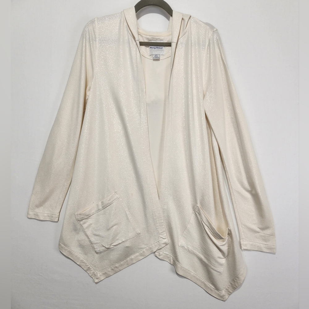 Tommy Bahama Women's Cream Open-Front Shimmery Cardigan Size‎ S/P